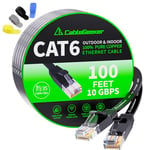 Cat 6 Ethernet Cable 100 ft, Indoor&Outdoor, High Speed Flat Internet Network Cable - Cat6 Ethernet Patch Cable Long - Black Computer LAN Cable + Free Cable Clips and Straps