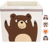 GLÜCKSWOLKE Storage Box - Bear Motif I Toy Chest with Lid and Handles I Organiser Boxes for Kids Room I Cube Unit (33x33x33) for Kallax Shelf I Children Basket Container