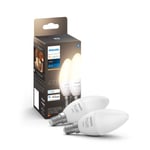 Philips HUE Smart 5.5 Watt SES LED Dimmable Candle Bulb 2 Pack White