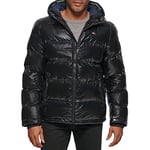 Tommy Hilfiger Men's Classic Hooded Puffer Jacket Down Alternative Outerwear Coat, Pearlized Black, XL