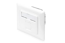 DIGITUS Prise de raccordement Cat-6A - 1 Port RJ45 - Prise réseau encastrée - Profondeur d'encastrement 28mm - Design Possible - Blanc Pur