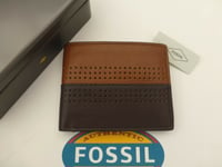 FOSSIL RFID Protected Wallet CODY Tri-fold Brown Leather ID Wallets in Tin R£49