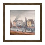 Chappel New York Fighting A Fire 1870 Painting 8X8 Inch Square Wooden Framed Wall Art Print Picture with Mount