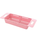 Retractable & Foldable Kitchen Sink Drain Basket, Plastic Filter Dish Rack Drain Basket, Collapsible Colander Strainer Over The Sink, Fruit Vegetable Organizer Rack Washing Basket (Pink)