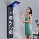 Stainless Steel LED Shower Panel Column Tower Black Shower Mixer Massage Spa Jet