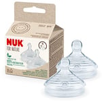 NUK for Nature Lot de 2 tétines de rechange pour biberon de 0 à 6 mois, en silicone durable avec aération anti-colique, sans BPA, transparent