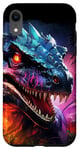 Coque pour iPhone XR Anime Blue T rex dinosaure violet lumière magique forêt art