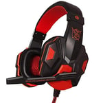 Wired 3.5mm Gaming Headphone Big Earphones Headset Stereo Deep Bass Surround Sound with Light Mic for Laptop PS4 PC CSgo DOTA red