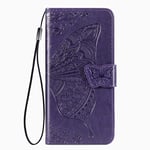 TOPOFU Leather Case for Xiaomi Poco M3 Pro 5G/4G,Flip Case Butterfly Pattern Leather Wallet Cover with Magnetic Closure,Card Slots Protective Case for Xiaomi Poco M3 Pro 5G/4G-Purple