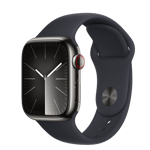 Refurbished Apple Watch Series 9 GPS + Cellular, 41mm Graphite Stainless Steel Case with M/L Midnight Sport Band