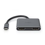 Nedis USB-C™ Adapter | 2-in-1 | USB 3.2 Gen 1 | USB-C™ Hane | 2x HDMI™ | 4K@30Hz | 0.10 m | Rund | Nickelplaterad | PVC | Svart | Låda