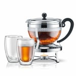 Bodum Chambord Tea Pot with Rechaud & 2 Glasses,1.3 Litre | K11143-16-1