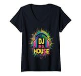 Womens DJ In Da House Over Head Headphones Music Lover V-Neck T-Shirt