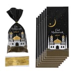 100 st Eid Mubarak presentpåsar med rep Presentförpackningspåse Tillbehör för förvaringspåse för godisdessertkex