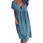 Kvinnor Plus Size Polka Dot V Neck Dress Sky Blue 2xl
