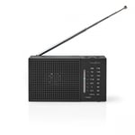 Nedis FM-radio | Portabel design | AM / FM | Batteridriven | Analog | 1.5 W | Svart Vit Skärm | Bluetooth® | Hörlursuttag | Svart