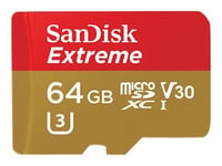 SanDisk Extreme - Carte mémoire flash (adaptateur microSDXC vers SD inclus(e)) - 64 Go - UHS-I U3 / Class10 - microSDXC UHS-I