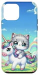 Coque pour iPhone 12 mini Kawaii Cat on Unicorn Daydream