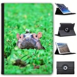 Fancy A Snuggle Hippo Poking Head Out Of River Faux Leather Case Cover/Folio for the New Apple iPad 9.7" (2018 Version)