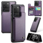 CASEME C22 Serie för Samsung Galaxy S20 Ultra Fodral Läder+TPU Telefonfodral med 5 Kortplatser Purple