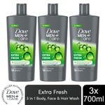Dove Men+Care 3in1 Body Face & Hair Wash Clean Comfort or Extra Fresh 700ml, 3pk