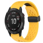For Garmin Fenix 6 Sapphire GPS 22mm Folding Buckle Hole Silicone Watch Band(Yellow)