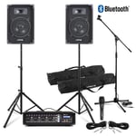 Compact PA System For Bands - Max Speakers, Mixer Amplifier, Microphone & Stands