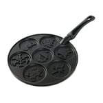 Nordic Ware Holiday Pancake Pan, Cast-Aluminium Pancake Frying Pan, Pancake Pan for 7 Pancakes, Mini Pancake Maker - Black