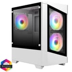 [B-Grade] CiT Level 1 White Micro-ATX PC Gaming Case with 3 x 120mm RGB Rainbow Fans Included With Tempered Glass Front and Side Panel