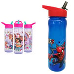 Encanto Water Bottle Flip Up Straw 600ml – Official Disney Merchandise by Polar Gear- Purple & Pink & MARVEL 1325 1698 Spider-Man Hero Reusable Water Bottle, polypropylene, Blue and red, 600ml