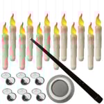 Flytande ljus med trollstav Fjärrkontroll, 12-pack LED flamlösa flimrande stickljus Batteridrivna Harry Potter flytande ljus för Halloween Vit