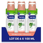 SANEX - Déodorant Spray Compressé Natur Protect Sensitive - Extrait De Bambou Bio & Poudre De Bambou Bio Naturelle - Protection Anti-Odeurs 48h - Pour Peaux Sensibles - Vegan - Lot De 6 x 100 ml
