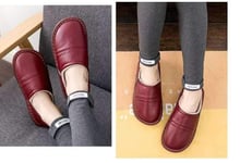 Nwarmsouth House Shoes w/Anti-Skid Sole,Winter leather slippers, non-slip thermal wool shoes-wine red_UK5.5-UK6,Ladies Mens Comfort Slippers