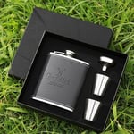 Stainless Steel Hip Flask Set Pocket Hip Flask 7 oz Black Leather Deer Head Hip Flask with Funnel and Cup Durable and Leak Proof Hip Flask for Whiskey Vodka Wine and Other Liquor or Beverage