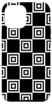 Coque pour iPhone 14 Pro Max Black-White Memphis Square Tile Fractal Chessboard Pattern