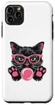 Coque pour iPhone 11 Pro Max Chat noir amusant soufflant Bubble Gum Black Cat Lovers Women