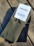2 Pairs : Genuine CALVIN KLEIN Cushioned CREW SOCKS Khaki / Black UK 6.5-11 CK2