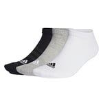adidas Unisex Cushioned Sportswear 3 Pairs No Show Socks, Medium Grey Heather/White/Black, L (Pack of 2)