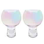 Wrenbury Gin Glasses Pearlescent Lustre Gin Glass Set of 2 Iridescent Glasses, Ikonic 19oz/540ml Spanish Copa Gin Balloon Cocktail Wine Glass, Solid Base Stackable Design Short Stem Rainbow Gin Glass