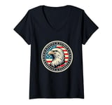 Womens Vintage Retro American Flag | Bald Eagle | 4th of July V-Neck T-Shirt