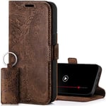 SURAZO Protective Phone Case For Apple iPhone 15 Pro Max Case - Genuine Leather RFID Wallet with Card Holder, Magnetic Closure, Stand - Flip Cover Full Body Casing Screen Protector (Floral Brown)