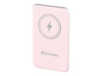 Verbatim Charge 'N' Go - Trådlös Powerbank - Magnetfäste - Li-Pol - 5000 Mah - 20 Watt - 2.4 A - Apple Fast Charge, Pd 3.0, Qc 3.0, Apple 2.4A, Usb Bc 1.2 (24 Pin Usb-C) - Rosa