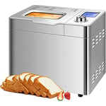 COOCHEER Machine à pain d'une capacité jusqu’à 900 g, Programmes intelligents et automatiques, 3 tailles de pain, 550W, 36 x 22 x 30 cm, Argenté