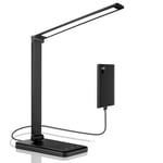 PENDEI LED Desk Lamp, Desk Lamp with USB Charging Port, 5 Color Lighting Modes, 5 Brightness Levels, Touch Control, Auto Timer, Dimmable Eye-Caring Office Table Lamps for Reading Work Study (Black)