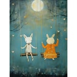 Rabbits on a Swing with Moonlit Butterflies Calming Baby Nursery Artwork Unframed Wall Art Print Poster Home Decor Premium