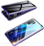 Anti-peep Magnetic Case for Huawei P30 Lite cover Magnetic Adsorption Metal Frame Cover Double Sided Tempered Glass Screen Privacy Protector 360 Degrees Protection Case Anti-Spy Flip Cover,Blue