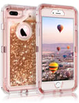 Coolden iPhone 8 Plus Case, Heavy Duty Shockproof iPhone 7 Plus Case Glitter Floating Bling Shiny Sparkle Quicksand Liquid Clear Bumper Protective Case Cover for iPhone 8 Plus / 7 Plus (Rose Gold)