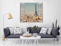 Autocollants 3D en vinyle pour fenêtre - 150 x 130 cm - Autocollant inclus - Paris - Tour Eiffel Vista panoramique
