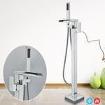 Chrome Floor Mounted Bathtub Faucet Shower Tub Filler Mixer Tap Free Standing