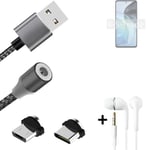 Data charging cable for + headphones Motorola Moto G72 + USB type C a. Micro-USB